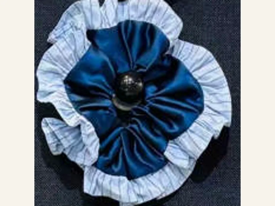 Blue and pale checked layered fabric flower development sample